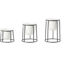 Ceramic Plant Pot with Metal Stand and Drainage Hole Window Boxes Succulent Cactus Flower Pot White with Iron Stand Holder for