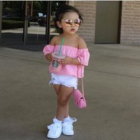 Denim Shorts & Pink Shoulder Coat Set