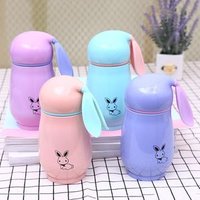 Cute Rabbit Thermos Cup Water Bottles For Children Double Wall Stainless Steel Pink Cover With Lid Gift Vacuum Flask Insulated