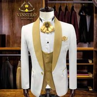 3 Piece White Coat Pant Men Suit Wedding Groom Party Prom Dresses Tuxedo Formal Suits