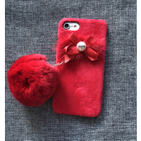For iPhone 7 Plus Case Plush Fur Hairy Ball Case Pearl Bowknot Cover for fluffy iphone case