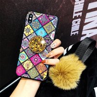 Anti-fingerprint pc tpu epoxy cell phone case with fur ball strap for Samsung galaxy s10 plus