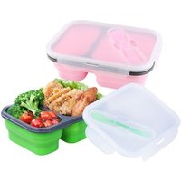 02 Custom Home Eco Friendly Collapsible Insulated 2 Compartment Silicone Tiffin Food Storage Container Bento Lunch Box