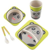 Cartoon Bamboo fiber Tableware Set Eco-Friendly Baby Dinnerware Set with Bowl Plate Spoon Fork and Cup Bamboo Tableware Kids