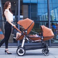 High quality PU leather egg seat twin baby stroller double eggshell folding stroller light luxury stroller high semaco landscape