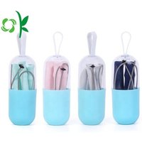 Portable Reusable Silicone Drinking Straws Case Brush