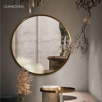 Nordic round bathroom Aluminum alloy frame toilet mirror decoration mirror