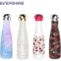 Leak proof 500ml diamond double wall bpa free cola shape insulated drinking stainless steel water bottle with diamond lid
