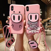 3D Cartoon Cute Nose Stand pop Socket Pop Up Holder Lanyard Phone For Iphone 6 7 8 Plus XS XR Max Case