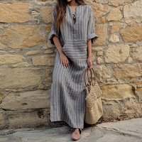 Plus Striped Cotton Linen Maxi Dress