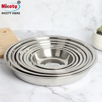 amazon hot selling Asia arabic 7 sizes silver round stainless steel plate dishes for catering serving dishes plate