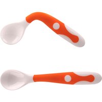Silicone baby feeding utensil curved handle training spoon fork set PP curved baby eating spoon