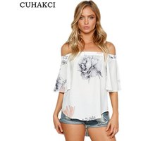 Off Shoulder Chiffon Print Blouse