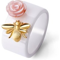 Cute Bee Kiss a Rose Silver jewelry fashion ring