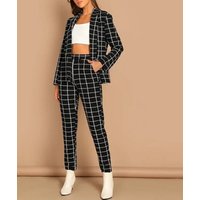 SENSHENG Grid Print Blazer & Pants Set