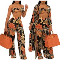 Three Piece Printed Jumpsuit Fork Design