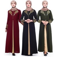 Gold Stamping Printing Muslim Dress fashion arabic Dubai Abaya Black Robe Long Sleeve arab Kaftans for women