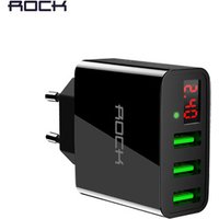 T14 3 Ports Travel Usb Charger ROCK 2.4A Smart Digital Display Fast Charge Phone Charger For iPhone Samsung Mobile Phone