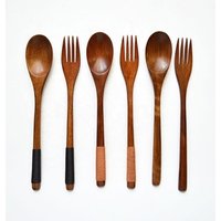 3 Piece Wooden Bamboo Cutlery Set Bag