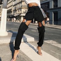 High Waist Suspender Cargo Trousers