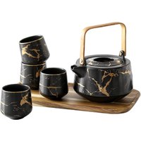 Marble Turkish Ceramic Tea Set Wooden Tray
