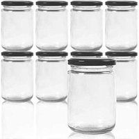 Round 12 oz Airtight Glass Jars with Black Metal Lid - Canning Jars for Jam, Honey, Spices, Arts and Gift Holder 1 Set
