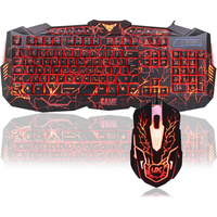 Colored bright three color led light USB Wired Cool Crack wired gaming keyboard and mouse