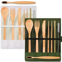 kids royal luxury Bamboo Travel Utensils Cutlery Set with Cotton Pouch,Spoons Forks Knives Chopsticks Straws and Clean Brushes