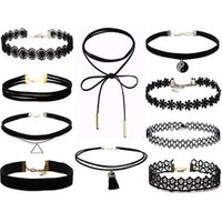 Popular choker necklace set 10 styles mixed black lace chocker necklace, black velvet leather choker 2018 LX029