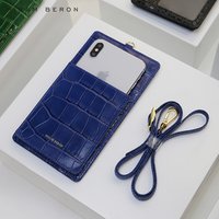 Hiram Beron for iphone 7 plus wallet case with card holder blue embossed crocodile pattern cow leather
