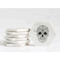2019 New Products Hexagon Blank White Stone Ceramic Marble Coasters for Drinks with Custom Print Logo Absorbent Cork Back Bottom