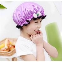 Wholesale factory price hair cap double children cartoon waterproof shower cap satin cloth eva shower cap baby shampoo hat