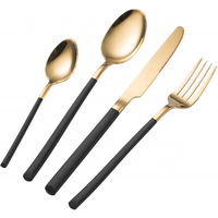 Titanium plated colored cutlery set, stainless steel black and gold flatware silverware set for wedding party rentals