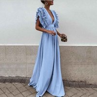 Sexy Deep V Neck Ruffle Long Evening Dress
