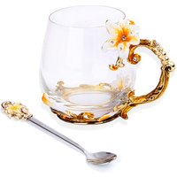 Novelty Bottom Stackable Coffee Mug Gold Color Enamel Handle Coffee Mug Set With Spoon