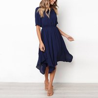 2019 Fashion Summer Short Sleeve Solid Color Women Clothing Loose Fit Casual Summer Dress