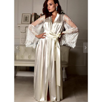 Sexy lady bridesmaid silk sleep wear lace robe bath robe
