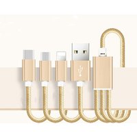 Hot Amazon OEM LOGO Light Micro Type C Multi 3 in 1 Nylon Braided USB Charging Data Cable for iPhone Android All Cell Phone