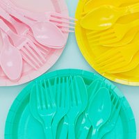 Party Tableware Supplies Candy Color Cutlery For Birthday Party Disposable Plastic Knife,Fork And Spoon