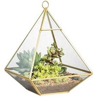 2019 gold hanging glass pyramid succulent plant pots geometric glass brass vase box wedding candle holders terrarium flower pot