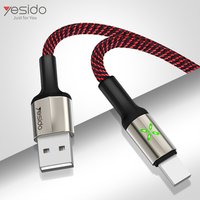 2.4a fast charging power off data cable line nylon braided auto disconnect usb cable for iphone