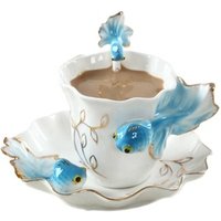 Fish Shaped China Mug Saucer Spoon