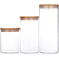 High Borosilicate Glas Food Storage Jar with Airtight Seal Bamboo Lid - Modern Design Clear Glass Food Storage Canister