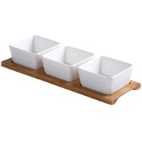 Appetizer Dessert or Condiment Dipping Bowl Set Bamboo Tray