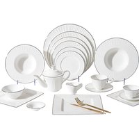 Silver Line Luxury Japanese Restaurant Decoration Tableware Set, High End Fine Bone China Porcelain Dinnerware Sets/