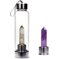 Energy healing crystal water bottle with crystal point inside elixir drinking water bottle