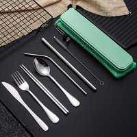 2019 Best Selling 9 pcs Reusable Lunch Cutlery Set/Stainless Steel Straws with Brush/Travel Camping Flatware Set Utensils