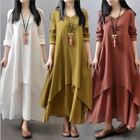 Autumn Linen Muslim Maxi Dress