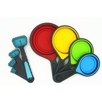 8-Piece set collapsible silicone custom measuring cups and spoons, silicone collapsible measuring cup and spoon set