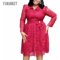 YSMARKET Autumn Turn down Collar Line Midi Dress